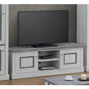 8892 | Meuble Tv 2 portes 2 niches chêne clair et béton Mango