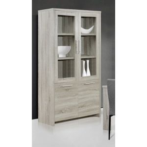 8895 | Vitrine 4 portes dont 2 vitrées chêne gris Tagada