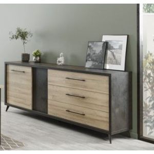8942 | Buffet style industriel 220 cm chêne et béton foncé Fedo