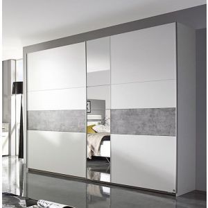 9059 | Armoire à portes coulissantes et miroir blanc et béton 218 cm Stoner