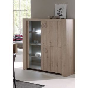 9196 | Vitrine 3 portes dont 1 vitrée avec éclairage LED effet bois Toti