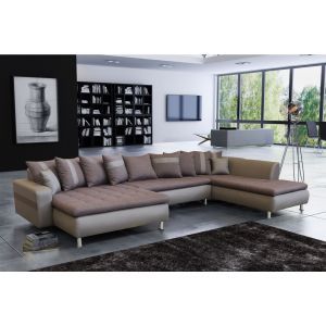 9681 | Canapé panoramique méridienne xxl marron et taupe angle gauche Ouragan