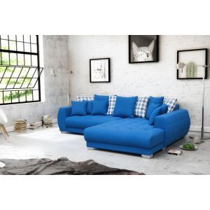 9684 | Canapé d'angle tissu bleu roi méridenne xxl angle droite Brit