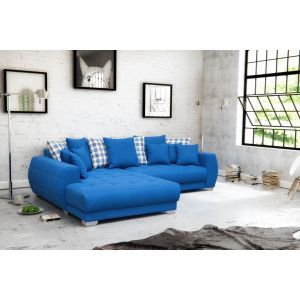 9685 | Canapé d'angle tissu bleu roi méridenne xxl angle gauche Brit