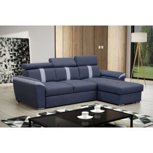 9688 | Canapé d'angle convertible avec coffre tissu bleu angle droite Luidgi