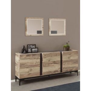 9721 | Buffet 3 portes design industriel bois et métal noir Barosse