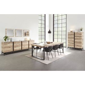 9723 | Salle à manger complète industriel buffet 250 cm bois et métal Barosse