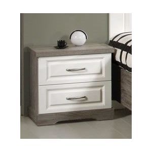 9828 | Table de chevet 2 tiroirs truffe et blanc Yvette