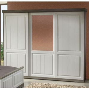 9831 | Armoire 3 portes coulissantes 1 miroir truffe et blanc Yvette