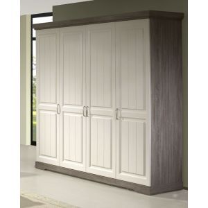 9832 | Armoire double penderie centrale et lingères truffe et blanc Yvette