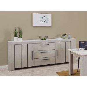 9835 | Buffet contemporain 2 portes 3 tiroirs chêne blanchi Gily