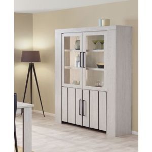 9836 | Argentier 4 portes dont 2 vitrées chêne blanchi Gily