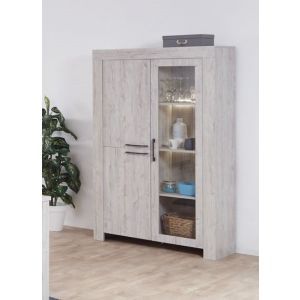 9844 | Argentier 3 portes dont 1 vitrée chêne blanc George