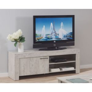 9847 | Meuble Tv contemporain 1 porte 2 niches chêne blanc George