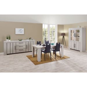 9849 | Salle à manger complète contemporaine chêne blanchi Gily