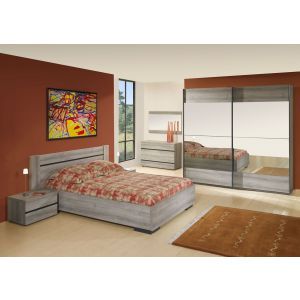 9885 | Chambre à coucher contemporaine 140 cm bois gris Grata