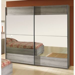 9888 | Armoire portes miroirs coulissantes 220 cm bois gris Gra