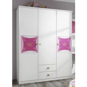 989 | Armoire penderie lingère 3 portes et 2 tiroirs décor couronnes Sofia