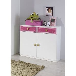 991 | Commode enfant 2 portes 2 tiroirs poignées et décor couronnes Sofia