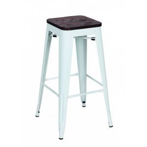 9942 | Lot de 2 tabourets de bar métal blanc et orme Olivia