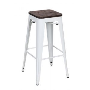 9943 | Lot de 4 tabourets de bar métal blanc et orme Olivia