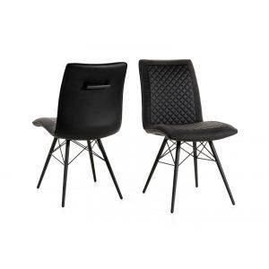 9983 | Lot de 2 chaises matelassées tissu gris et PU noir Stacy