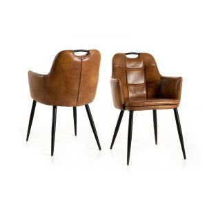 9989 | Lot de 4 fauteuils design rétro PU cognac avec poignée Carly