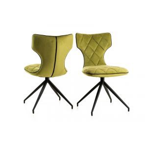 9991 | Lot de 4 chaises design rétro matelassées tissu vert Eric