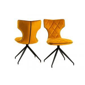 9993 | Lot de 4 chaises design rétro matelassées tissu jaune Eric